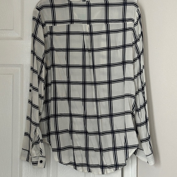 En Creme Button Down WindowPane Blouse Tunic White Black XL Brand New Light - Picture 3 of 5